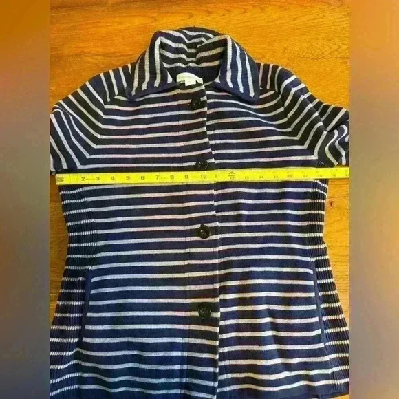 Button up knit striped blue collared cardigan by Coldwater Creek size small or 8 - Picture 13 of 16